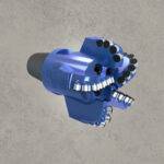 Blue PDC drill bit with diamond cutters and threaded shank.